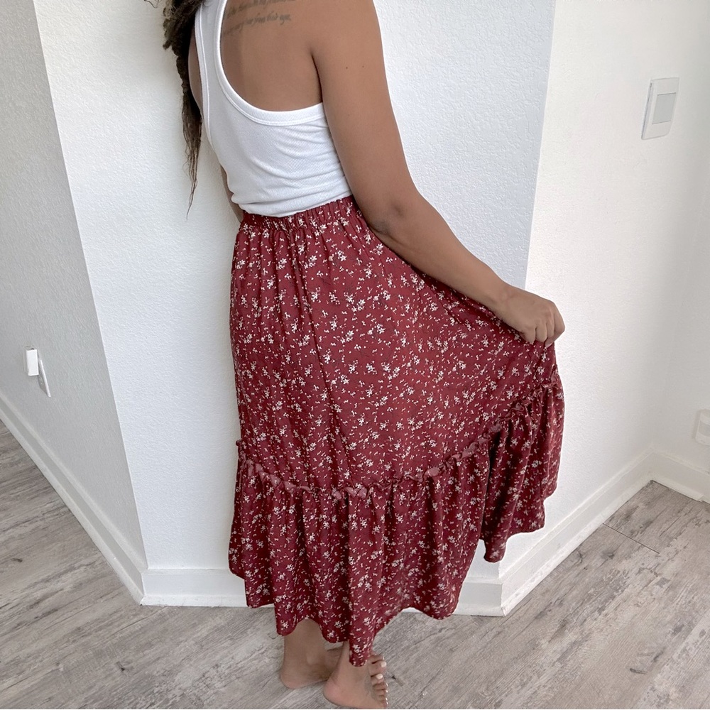 Red Floral Skirt